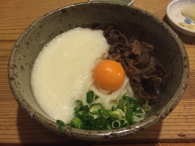 Delicious handmade udon with tororo (photo by author)